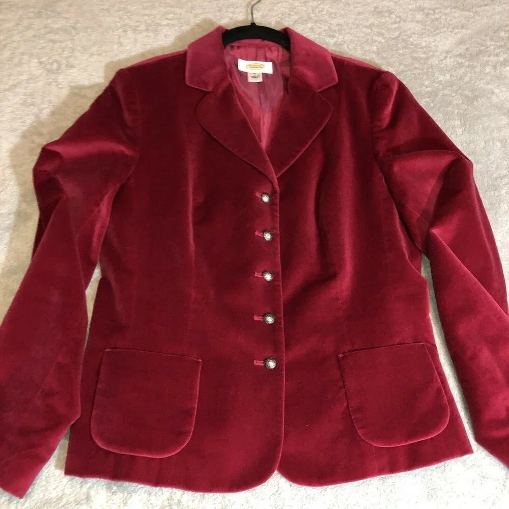 TALBOTS Raspberry Silk Blend Velvet Silver Button Jacket Sz 8